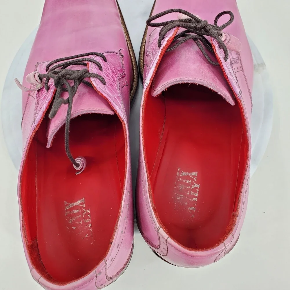 Fennix Italy Tyler Pink Alligator Calfskin Leather Lace-Up‎ Derby Dress Shoes 47